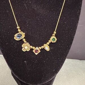 VINTAGE VICTORIAN STYLE MULTI CRYSTAL STONES SLIDING CHARM PENDANTS NECKLACE